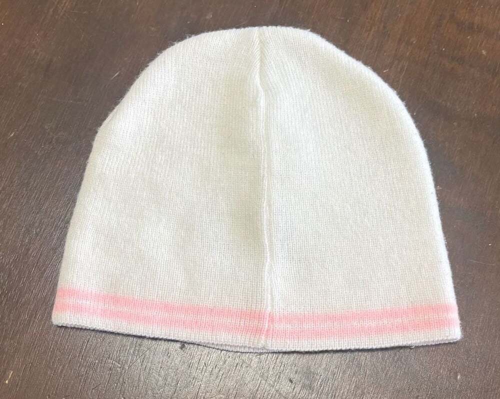 Y2K Vintage Fox Racing White Knit Beanie with Pink Stripe - Picture 2 of 3